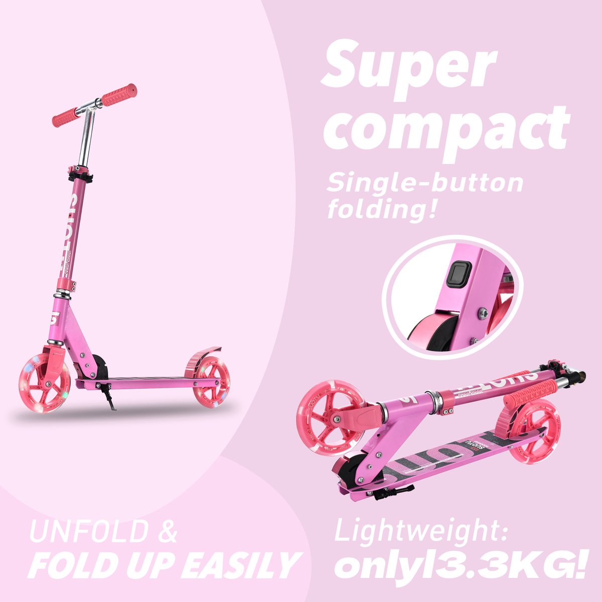 Suotu Kinderstep - 145mm Lichtgevende Wielen - Step - Speelgoed Jongens/Meisjes - Max stuurhoogte: 85 cm - Aluminium - Rode roos — afbeelding 4