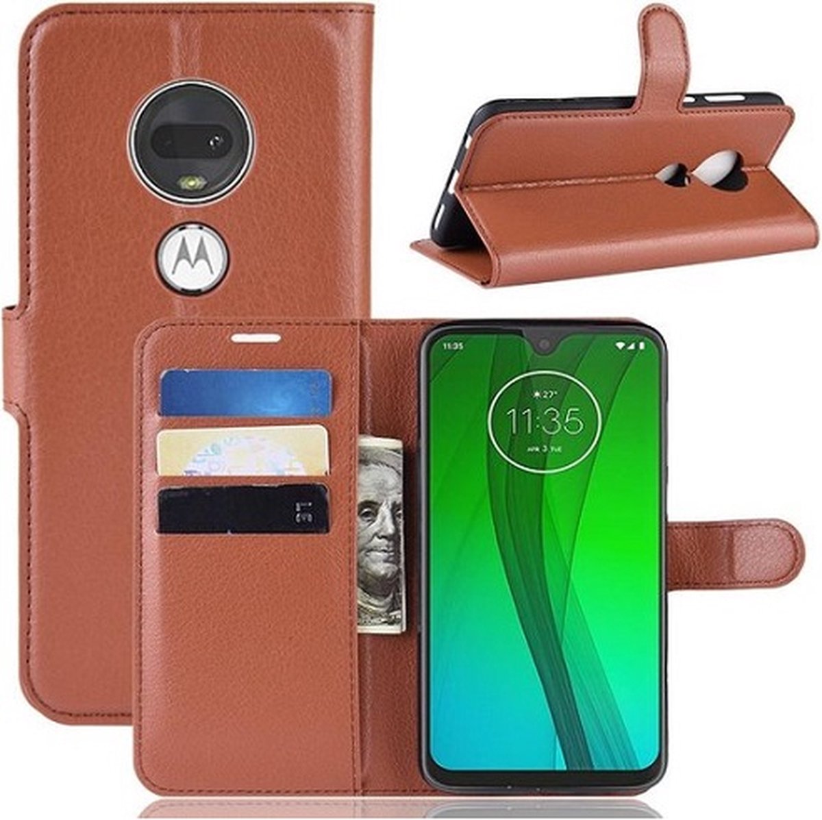 Motorola Moto E4 PLUS Hoesje Met Pasjeshouder Bookcase Bruin