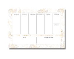 Momentuals - Weekplanner - A4 - Deskplanner - Planner - Bureauplanner - Weekplanner Papier - Ongedateerd en Afscheurbaar - Lijmbinding - Gold Flower Collectie