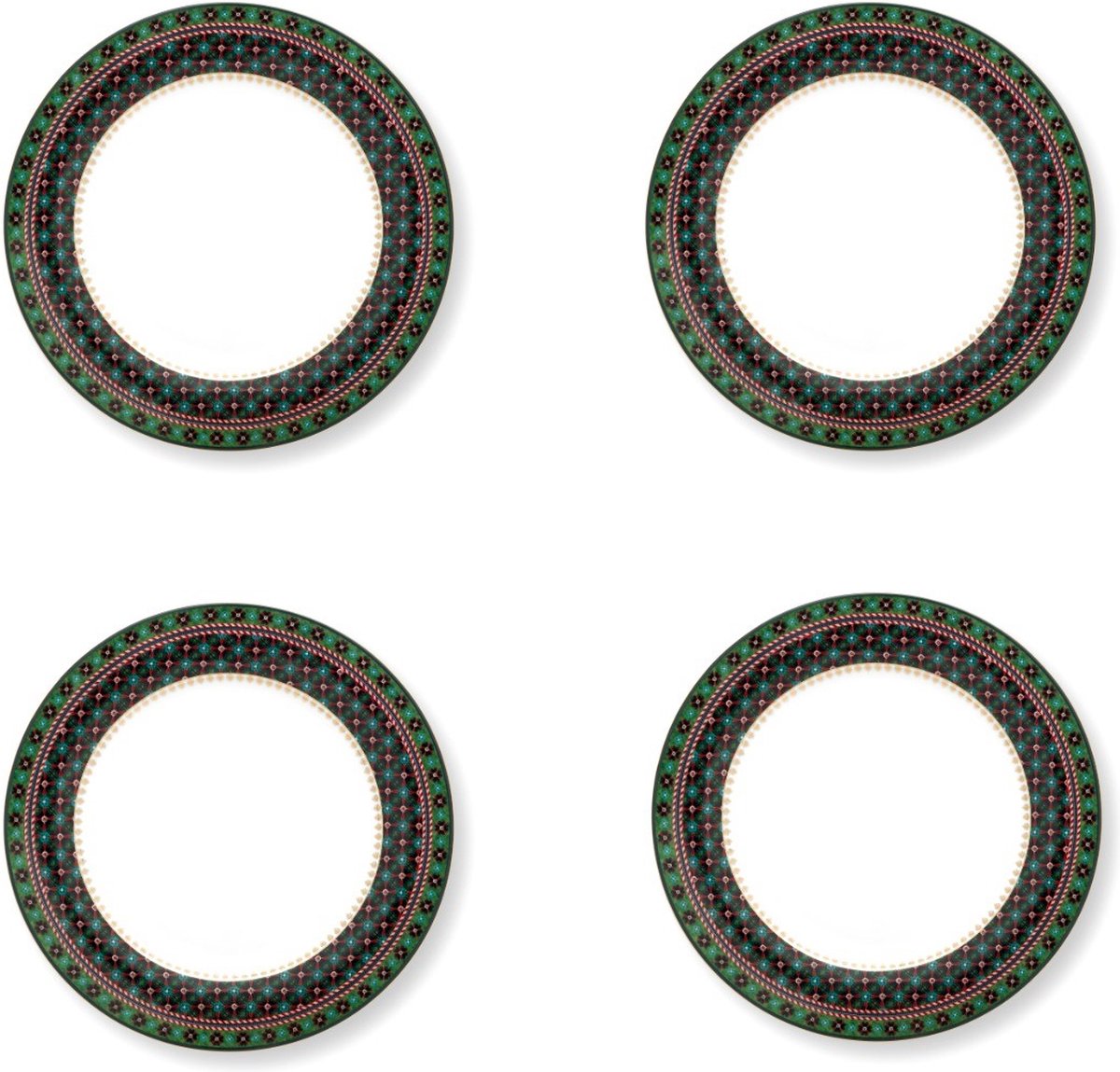 Pip Studio - Berry Blues Clover Green - Set van vier dinerborden - Stijlvol porselein