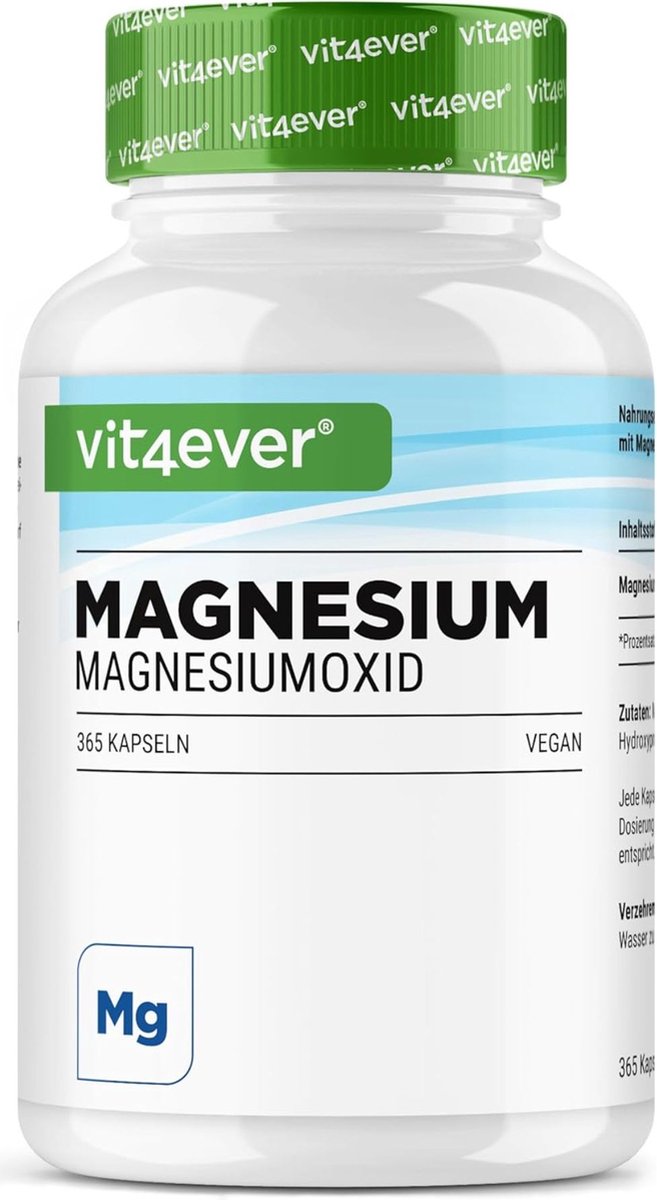 Goedkoopste Vit4ever - Magnesiumoxide - 365 capsules (12 maanden) - 665 mg per capsule, waarvan 400 mg elementair magnesium - Hooggedoseerd - Zonder ongewenste toevoegingen - Veganistisch