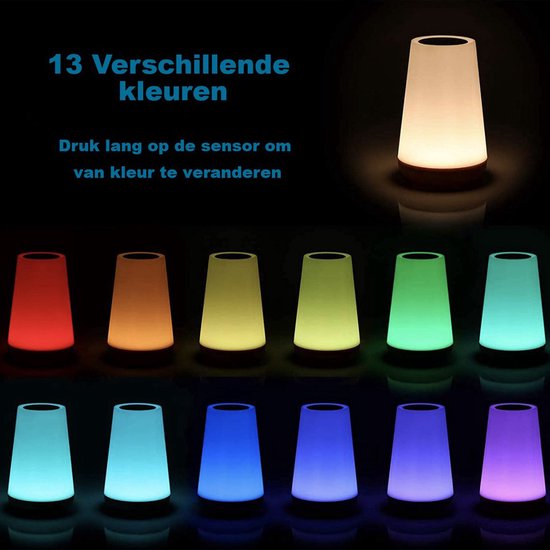BALORS® USB Oplaadbaar Nachtlampje met afstandsbediening, Led verlichting, Wit Warm licht en 13 RGB kleuren - dimbaar - touch control - Wake-up Light - Sfeerlamp - Leeslamp - Tafellamp - Bedlamp voor baby, kinderen en volwassenen - 15 cm hoog van BALORS® — afbeelding 4