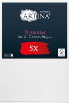 Artina Premium Set van 5 Schildersdoeken 40x60 cm - FSC® Schildersdoek 5 Stuks - Canvas Dubbel Geprimed Spieraam Wit