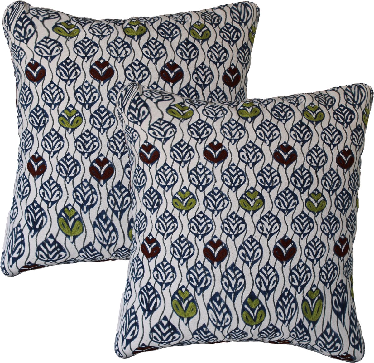 Set van 2 kussenhoes 45x45 cm | Kussens woonkamer | kussensloop | sierkussens | cushion cover | katoen | Hand blocked print