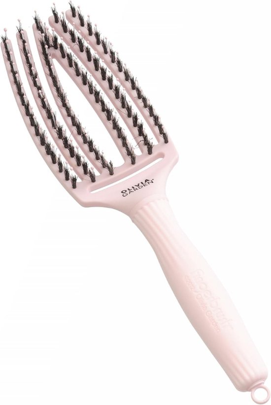 Foto: Fingerbrush care iconic medium pastel roze ontwarrende haarborstel met zwijnenhaar en nylon haren voor ultieme glans en soepele styling