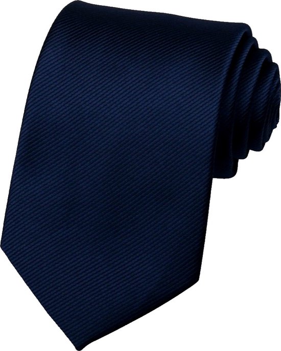Foto: Fako fashion brede stropdas gestreept ribstructuur 100 zijde effen 8cm 145cm navy blauw