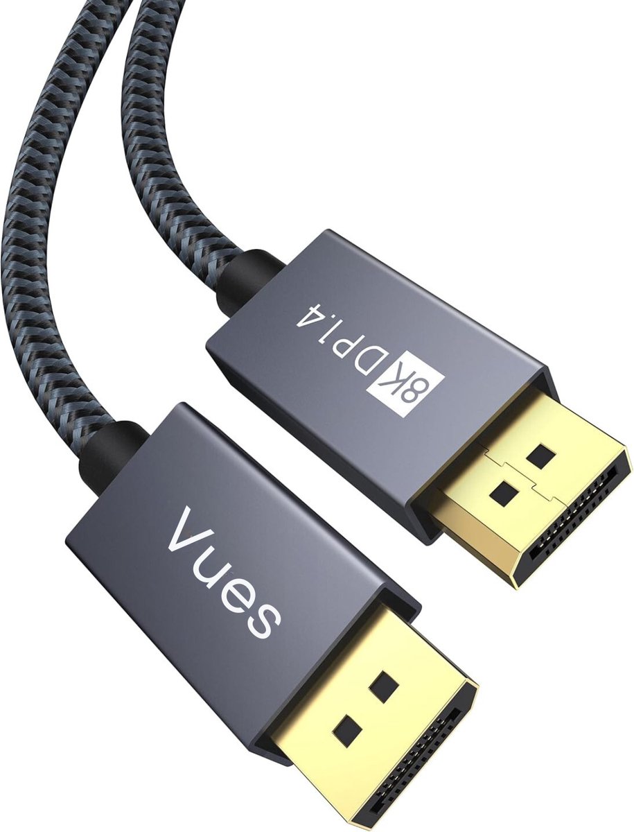 Bol.com Vues Displayport kabel - DP kabel - Displayport 1.4 - Ondersteuning voor 8K 60HZ / 4K 144HZ / 32.4Gbps - 2 Meter aanbieding