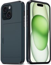 Coque adaptée pour iPhone 15 Plus, coque rigide avec porte-cartes – Coque adaptée pour iPhone 15 Plus , coque rigide résistante aux chocs avec porte-cartes – Bleu foncé