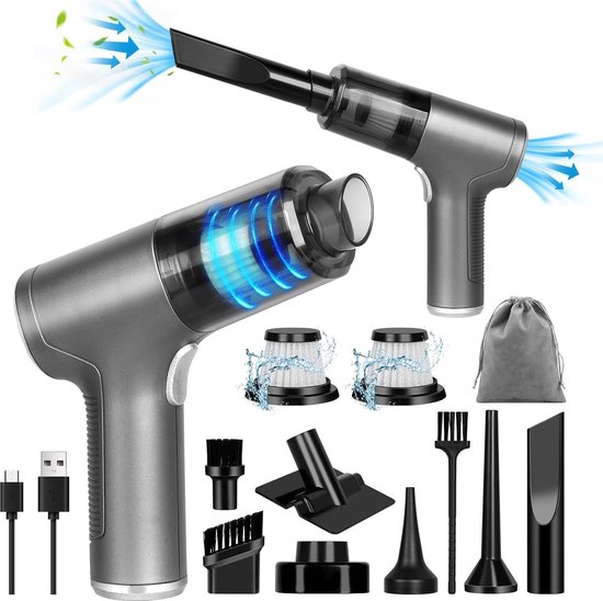 WADEO 3 IN 1 Handstofzuiger Batterij, Mini Handstofzuiger met Krachtige Zuigkracht Oplaadbaar, Snoerloze Auto Stofzuiger met 4 Mondstukken en 2 Filters, Ideaal voor Auto Thuis Kantoor