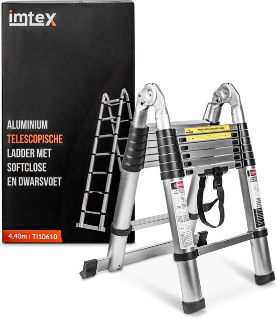 Foto: Imtex telescopische vouwladder vouwladder 7 treeds 4 40m werkhoogte softclose anti slip aluminium