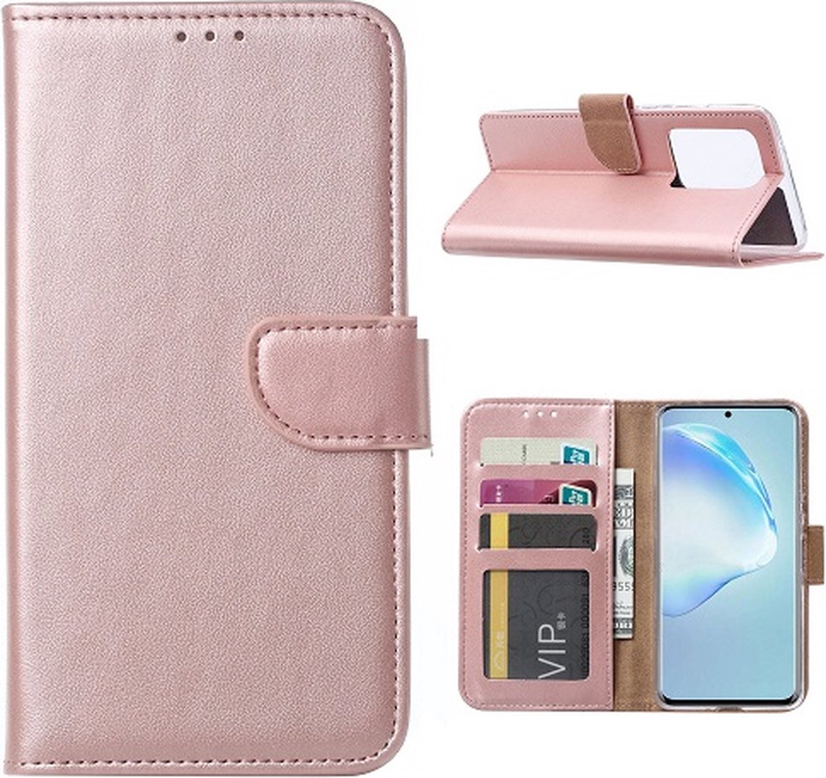 Samsung M30 Hoesje Met Pasjeshouder Bookcase Rose Goud