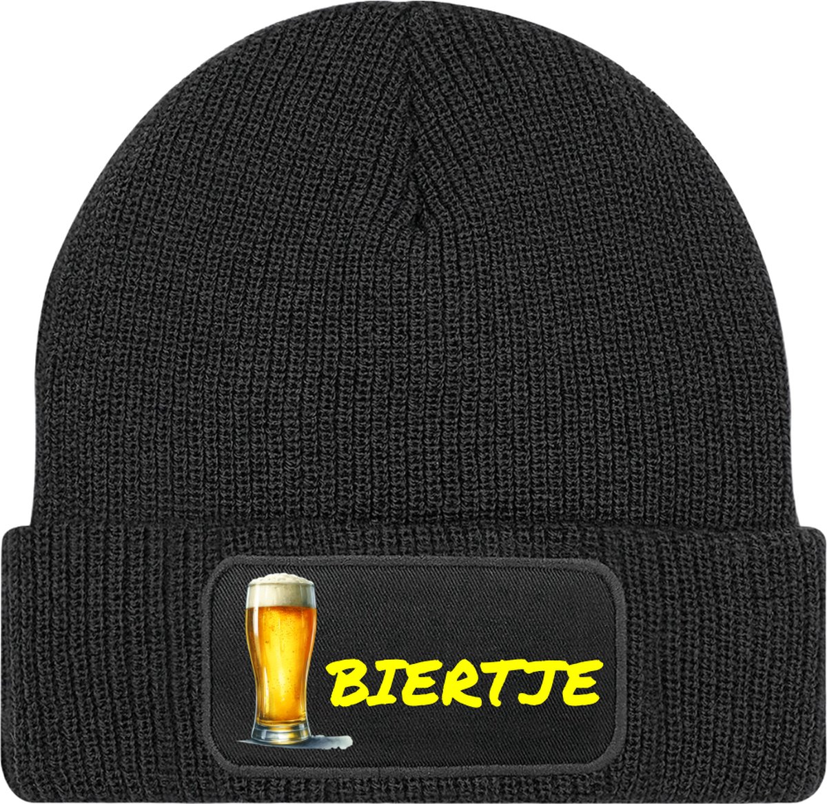 Muts met tekst - Zwart - 100% Soft-Touch acrylic - Biertje