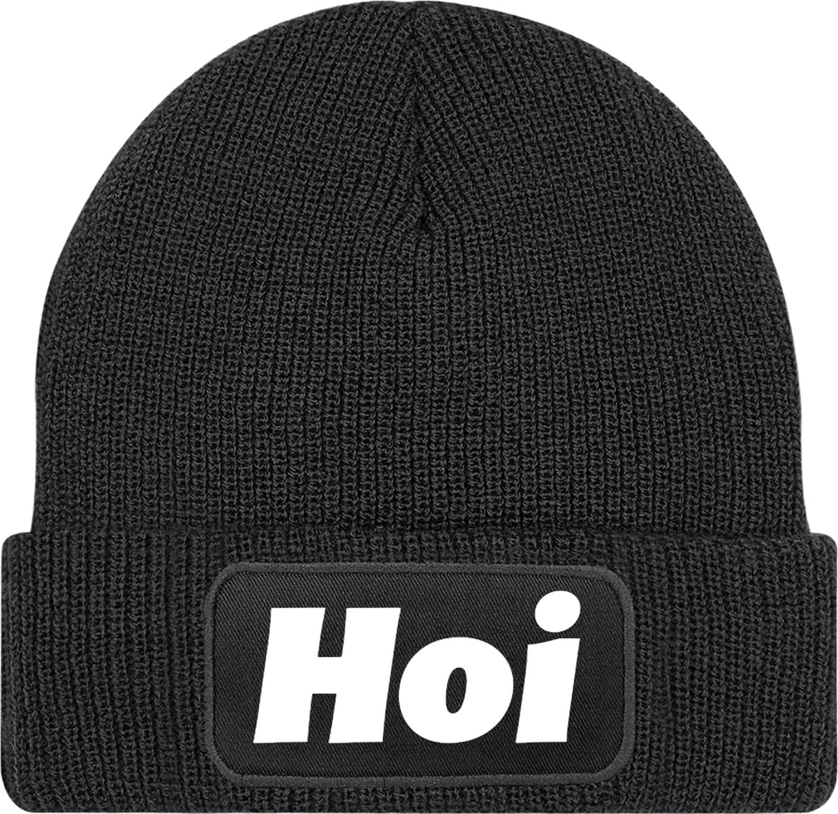Muts met tekst - Zwart - 100% Soft-Touch acrylic - Hoi