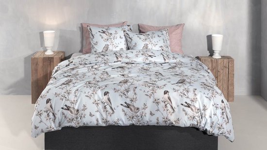 Zohome Dekbedovertrek Uccello - Bedlinnen met Takken print - 140x220 - Grijs - Dekbedhoes van 100% Katoen-Flanel