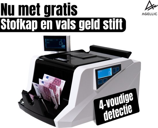 Foto: Agellic geldtelmachine biljettelmachine 4 voudige vals geld detectie 1000 biljetten per minuut geldteller incl stofhoes en vals geld stift valsgelddetector