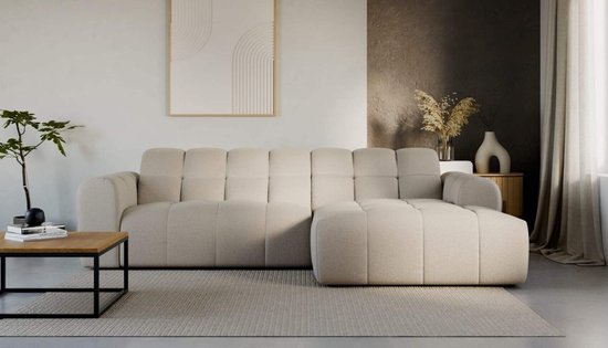 hoekbank chicago- beige stof- lounge rechts - hoekzetel zonder bed en opbergruimte- zetelsenbedden