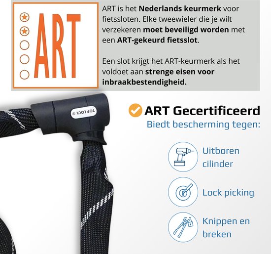 Top-Lock ART 2 fietsslot - ketting van gehard staal - 90 cm - voor elektrische fiets