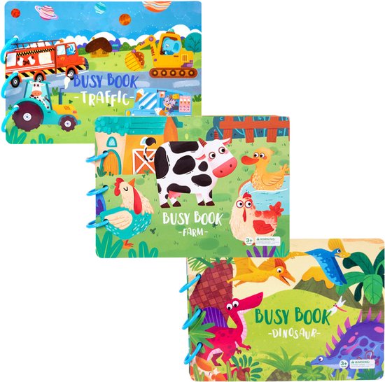 Foto: Busy board book deal set montessori quite book x3 activiteiten boek boerderij nummer dino stickerboek