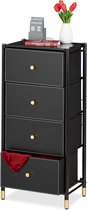 Bol.com Ladekast 985x46x30 cm - 4 stoffen lades - Staal - Smal - Opbergkastje - Halkast - Zwart/goud aanbieding