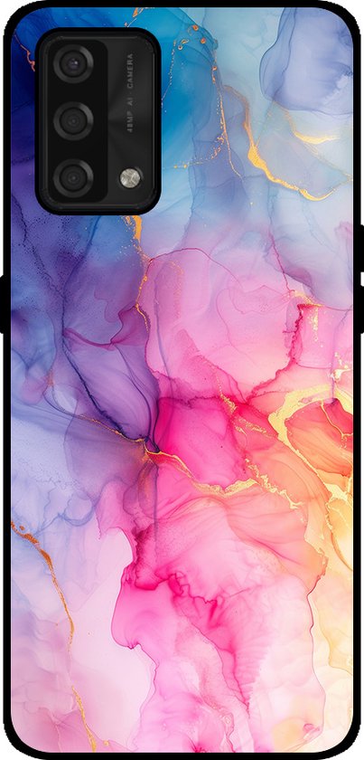 Smartphonica Coque de téléphone pour Oppo A74 4G avec impression marbrée - Coque arrière en TPU design marbre - Arc-en-ciel pour Oppo A74 4G