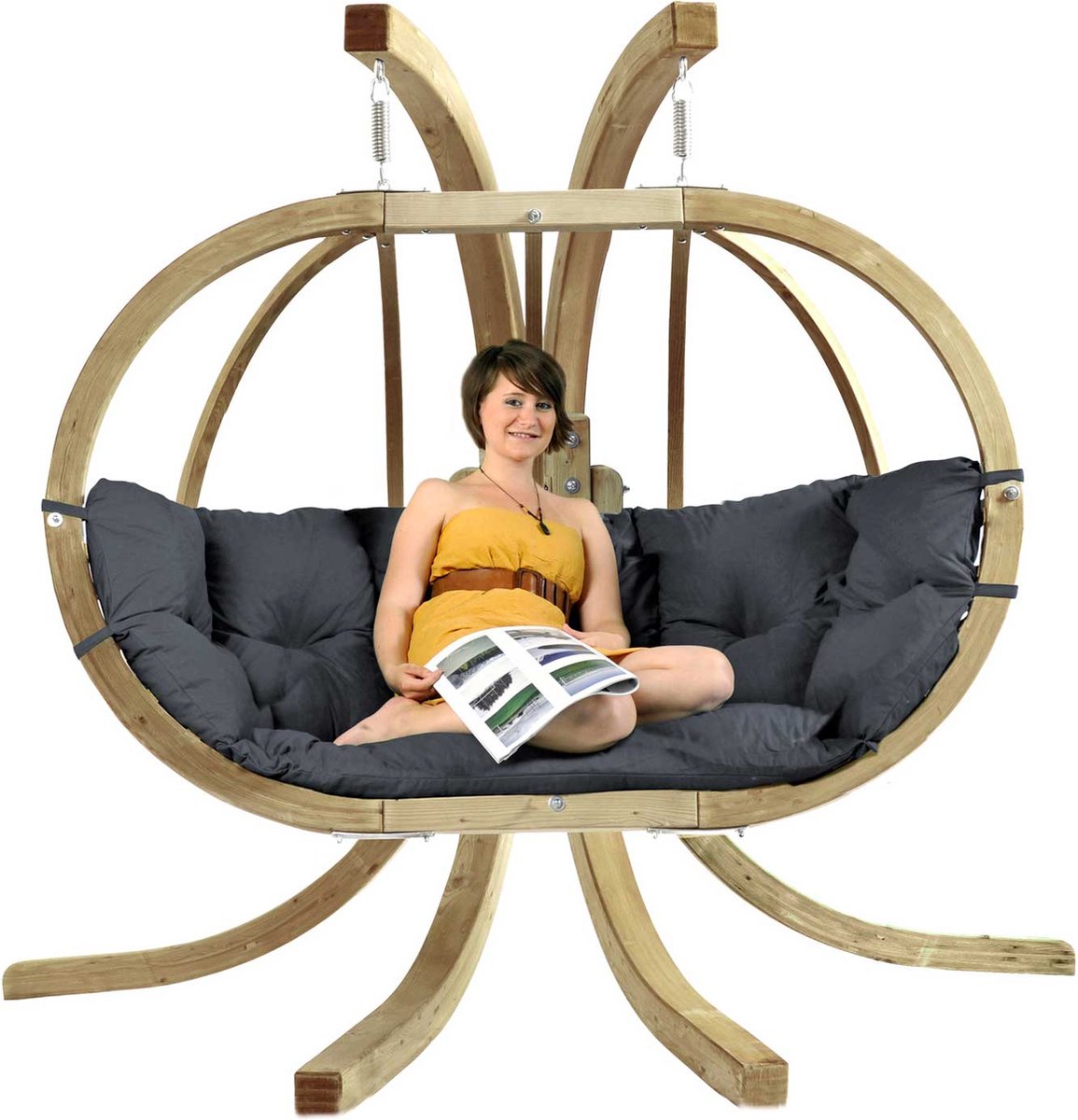 Amazonas Globo Chair Royal 2 persoons - Antraciet grijs gekleurde kussens + Luxe Houten Standaard