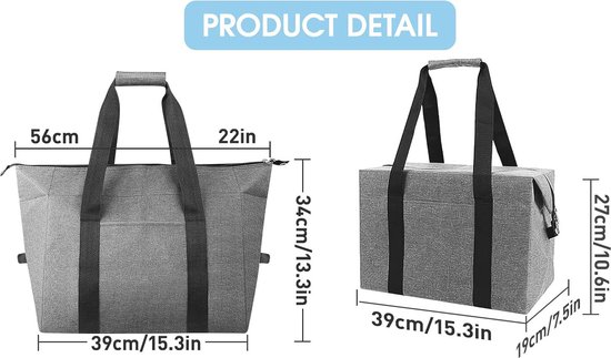 Koeltassen - Lunchtas - Opvouwbare Koeltas - 20 L - 30x27x19 Cm - Isolatie - 300D Oxford-Doek - Handvat Riem - Koeltas - Lunch Bag - GeïSoleerde Koeltas - Picknicktas - Koeltas Lunch - Handtas - Boodschappentas - Grijs - Duurzaam van KOEL — afbeelding 2