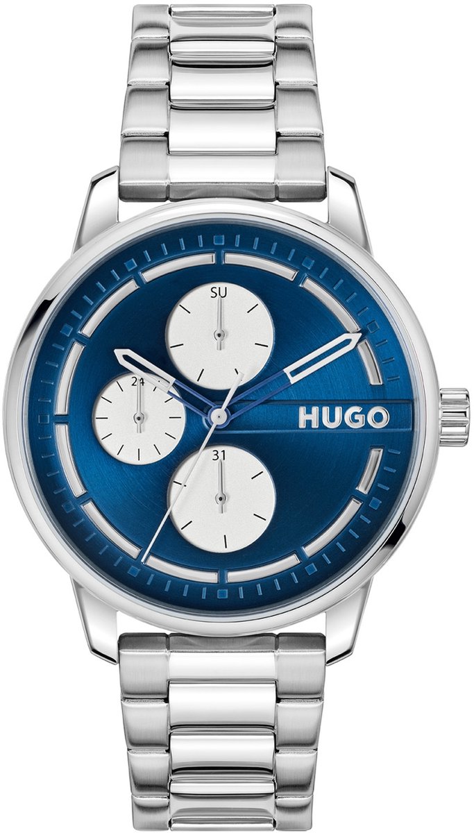 HUGO HU1530386 #STAMP MULTI Heren Horloge - Mineraalglas - Staal - Zilverkleurig - 44 mm breed - Quartz - Vouw-Vlindersluiting - 3 ATM (spatwater)