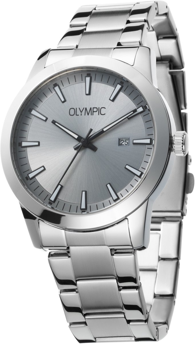 Olympic OL90HSS001 Frank Heren Horloge - Mineraalglas - Staal - Zilverkleurig - 42 mm breed - Quartz - Vouw-Vlindersluiting - 5 ATM (douchen)