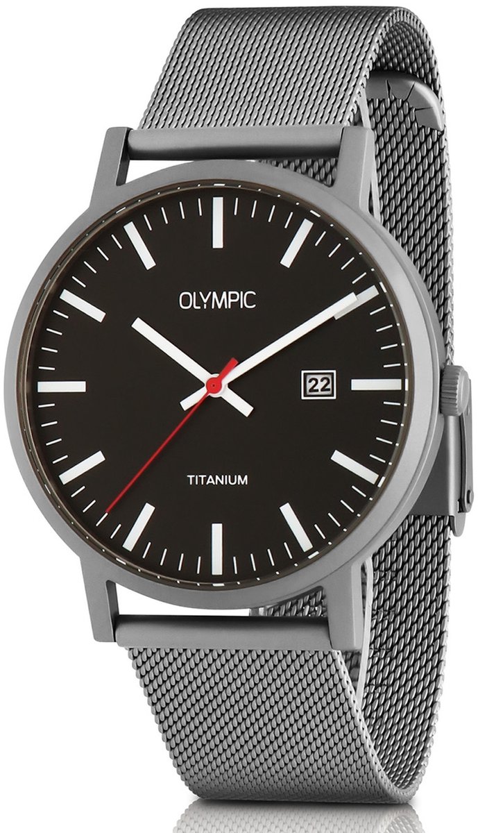 Olympic OL26HTT220 Josh Heren Horloge - Mineraalglas - Titanium-Staal - Zilverkleurig - 40 mm breed - Quartz - Gesp - 5 ATM (douchen)