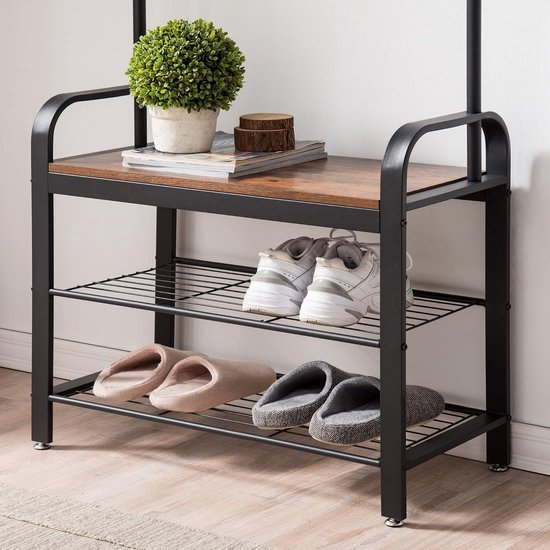 alvorog Kapstok, kledingstandaard, garderobe, metaal, met schoenenrek 3 planken met 16 haken van