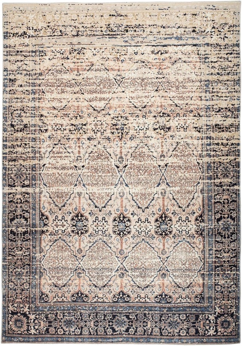 Goodivery ® Modern Vintage Vloerkleed met Oosters Patroon voor Woonkamer, Slaapkamer, Kantoor - Zwart Blauw Beige - 200 x 290 cm