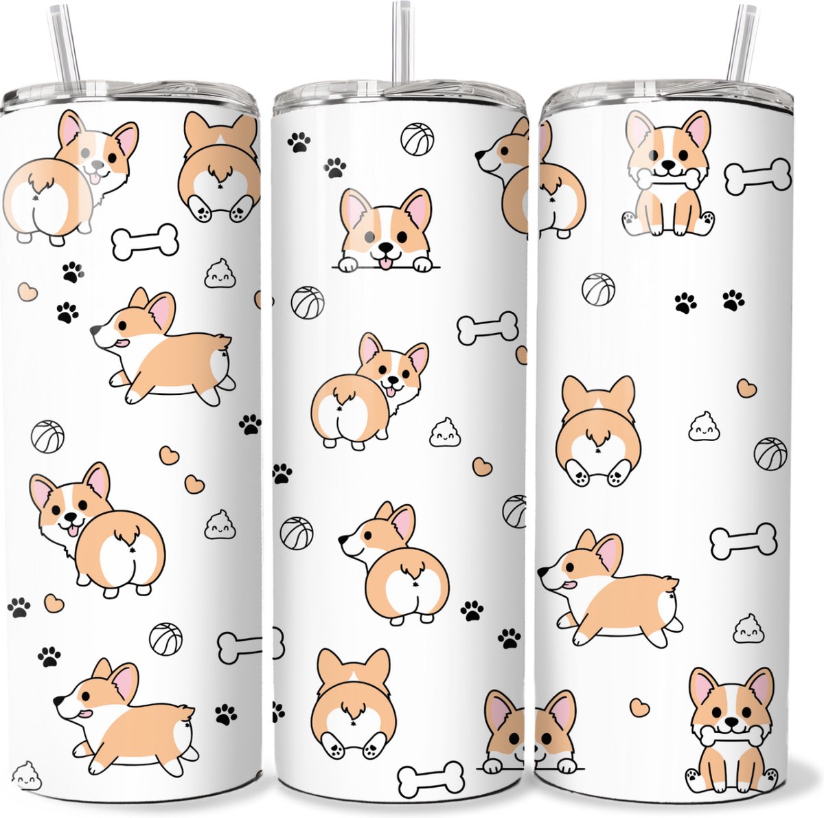 KadoDash - Tumbler - Drinkbeker - Isolatiebeker - Waterfles - Kawai - Corgi