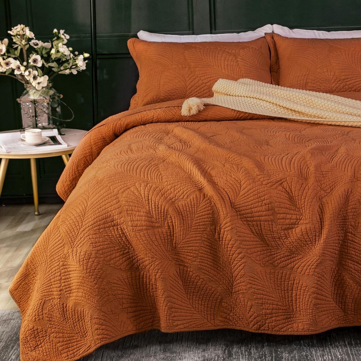 Goodivery ® Ultra Zachte 3-Delige Bedsprei Set met Kussenhoezen - Oranje, 240 x 260 cm