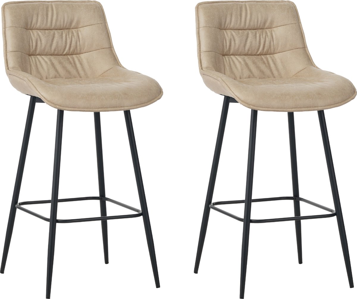 Colenis Manila Barstoel - Set Van 2 - Beige - Microfiber Stof- Zonder Armleuning