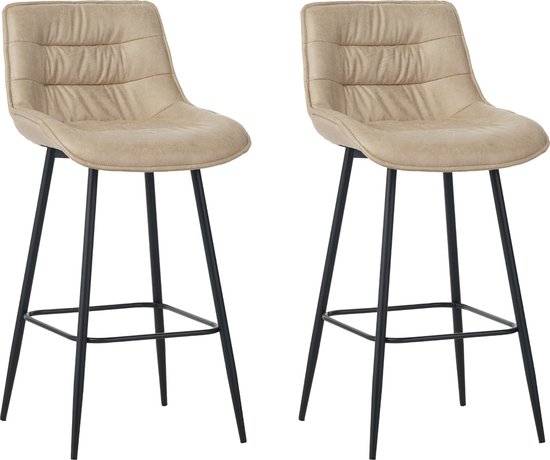 Colenis® - Tabouret de bar Manila - Set de 2 - Beige - Tissu Microfibre - Sans Accoudoir