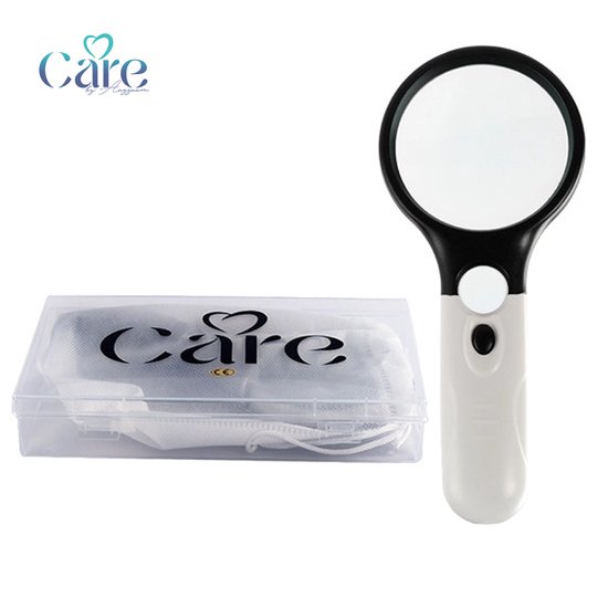 Care by Aazzam vergrootglas met verlichting -opberg doosje en zakje-leesloep voor ouderen-cadeau tip
