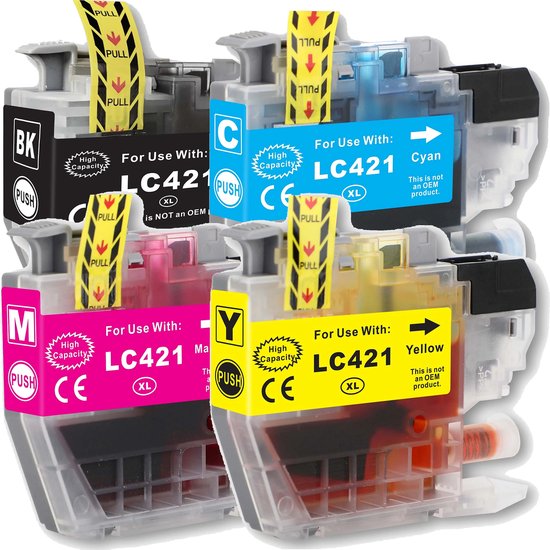 MediaHolland - Huismerk Inkt Cartridges voor Brother LC421 Printers - Set van 4 Stuks - 4 Kleuren - Brother Inktpatronen, Cartridge