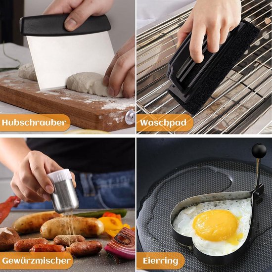 Mousyee Bakplaat spatel set, bakplaat spatel zware houten handvat Teppanyaki spatels roestvrij staal barbecue spatels koken Turner en schraper platte spatel voor barbecue keuken, 3 stuks