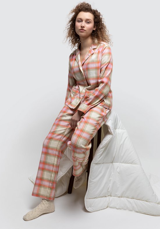 Foto: Lords lilies pyjama doorknoop dames ecru roze kaki geruit 242 50 xpg w 992 maat xl