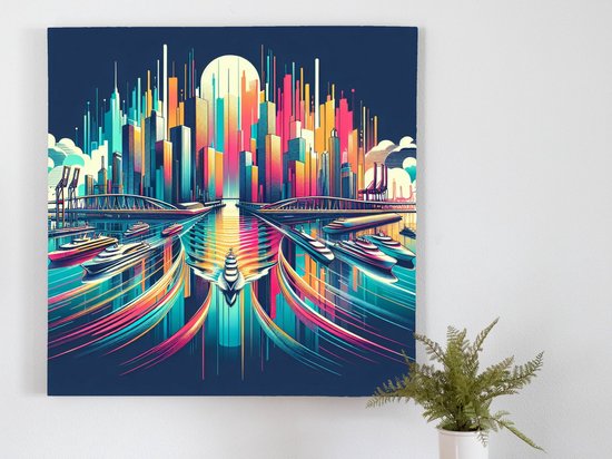 Modern haven schilderij | Gloednieuwe renaissance: een futuristisch maritiem meesterwerk in moderne haven | Kunst - 30x30 centimeter op Canvas | Foto op Canvas