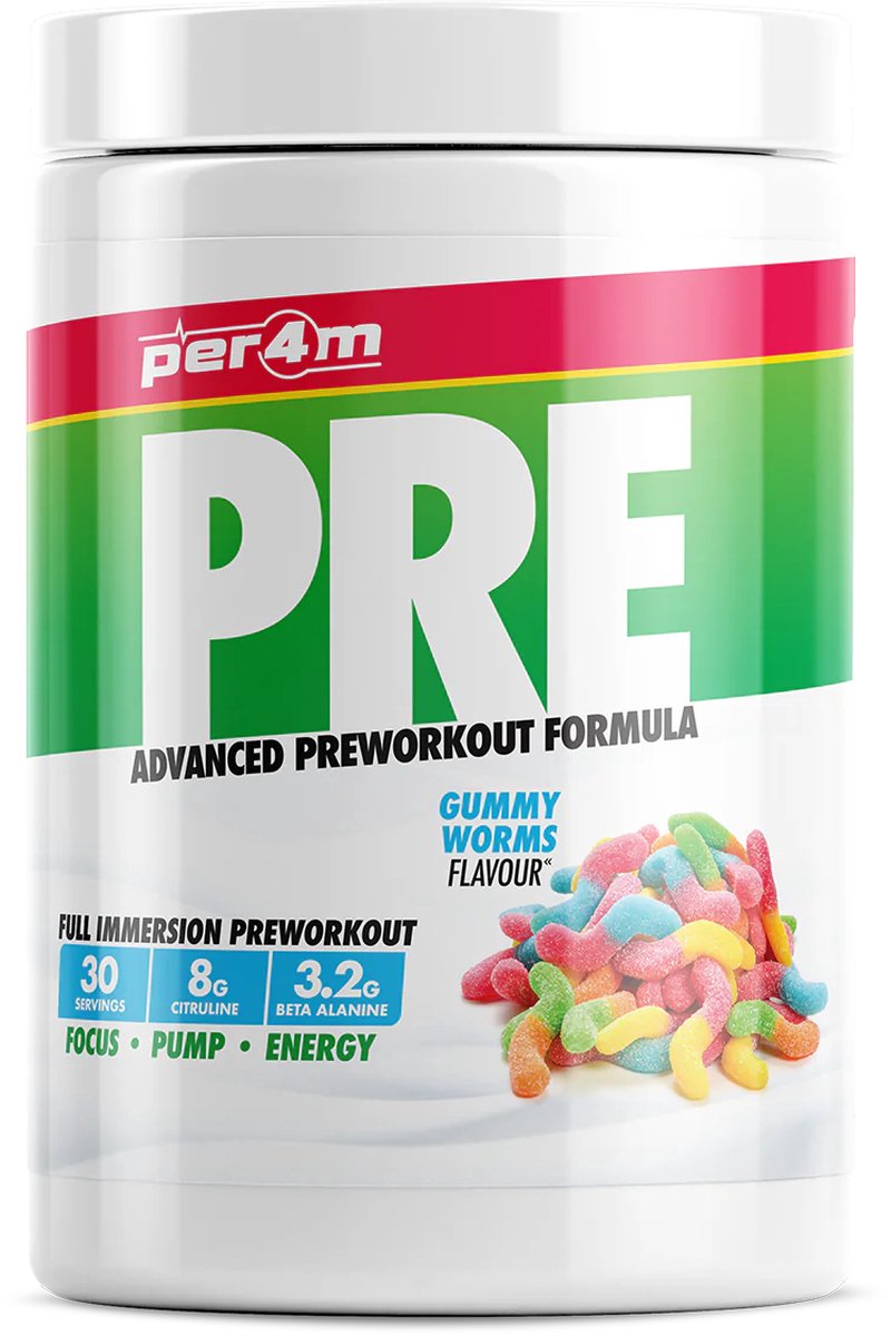 Goedkoopste Per4m - Pre Workout Stim - 570g - Gummy Worms - pre-workout - preworkout - sportvoeding - fitness - krachttraining