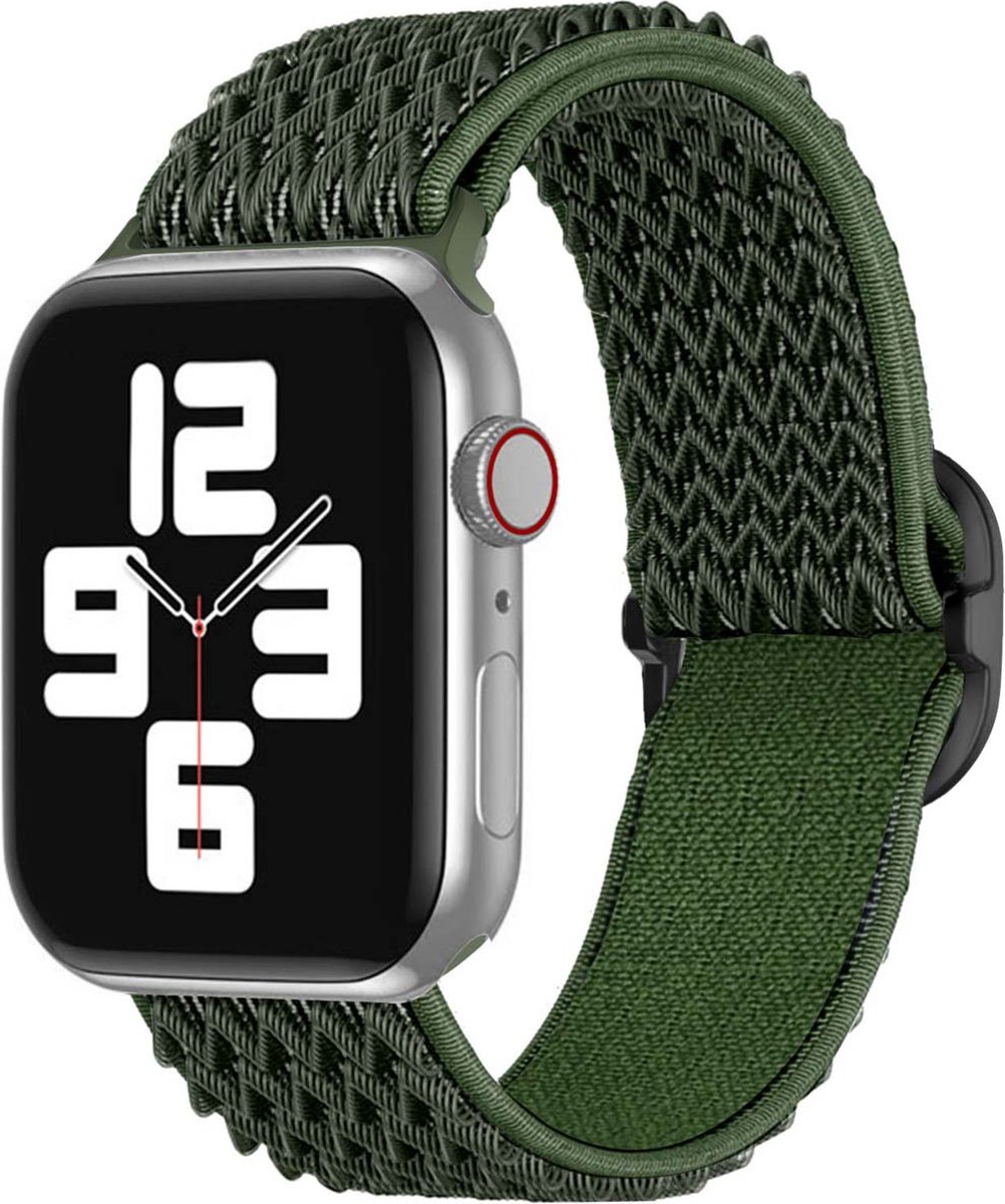 iMoshion Bandje Geschikt voor Apple Watch Bandje Series 1 / 2 / 3 / 4 / 5 / 6 / 7 / 8 / 9 / SE - 38 / 40 / 41 mm - iMoshion Elastisch nylon band - Donkergroen