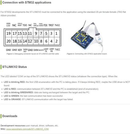 Swd Capable Programmer Waveshare ST-LINK / V2 CN voor STM32 en STM8 MCUs - USB JTAG SWD In ...