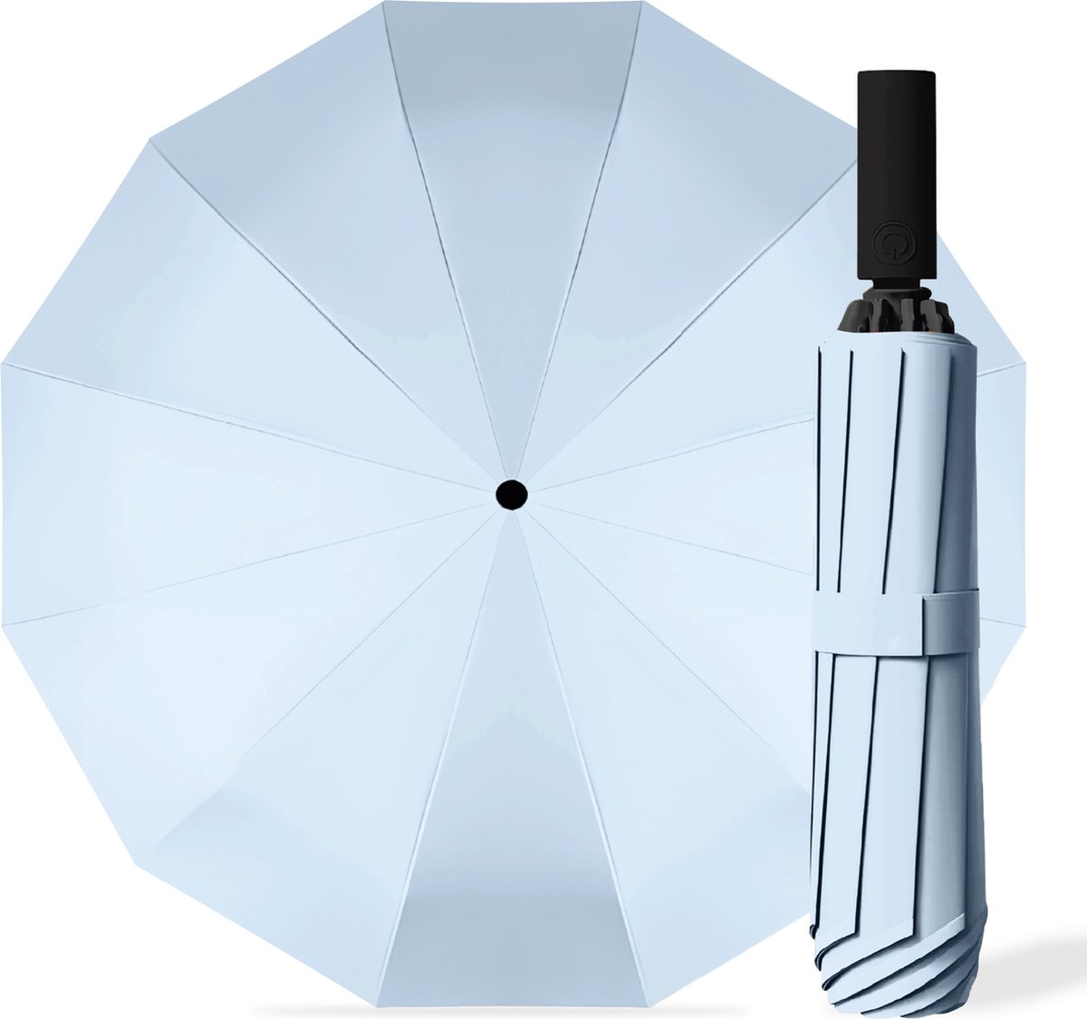 Kaaiman® Stormparaplu Opvouwbaar - Licht blauw - 12 Panelen - Windproof - UV bescherming - Paraplu - 1 Knop bediening - Geschikt voor 2 personen - Beperkte oplage