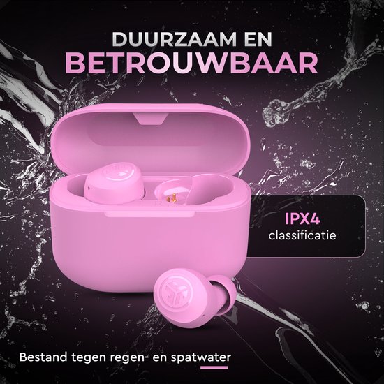 JLab Go Pop Draadloze Oordopjes - Bluetooth Oortjes Draadloos - 35 uur Batterijduur - Be Aware Audio - Met Microfoon - Geschikt voor Android en Apple - Roze
