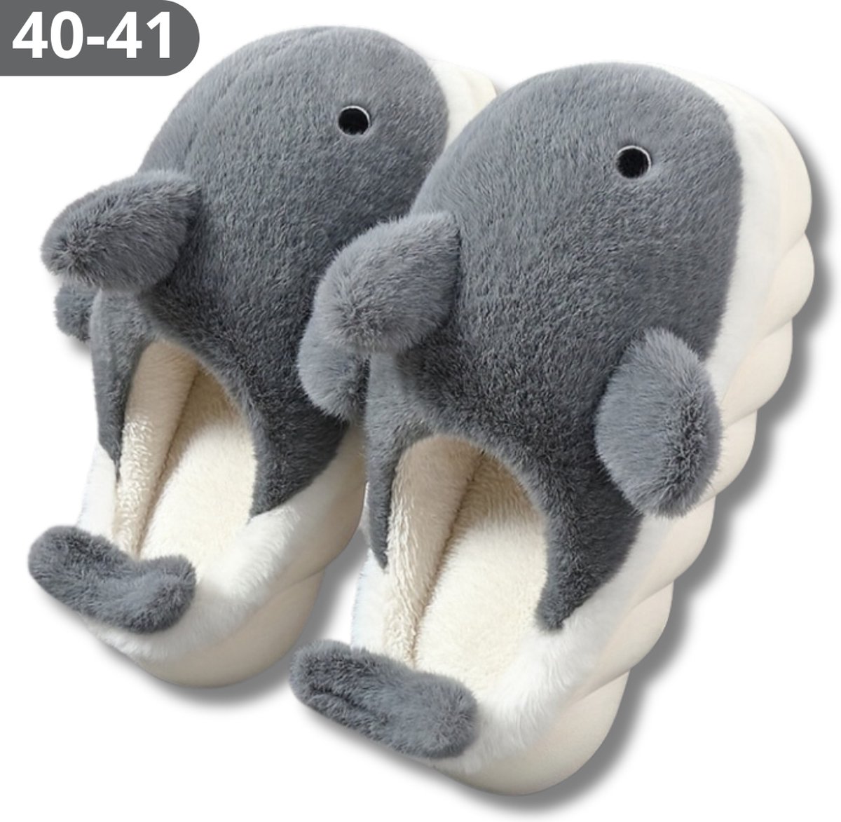 Bovista Pantoffels - Sloffen - Slippers - Warme Pantoffels - Dames - Heren - Pluche - Maat 39 En 40 - Haai - Licht Grijs