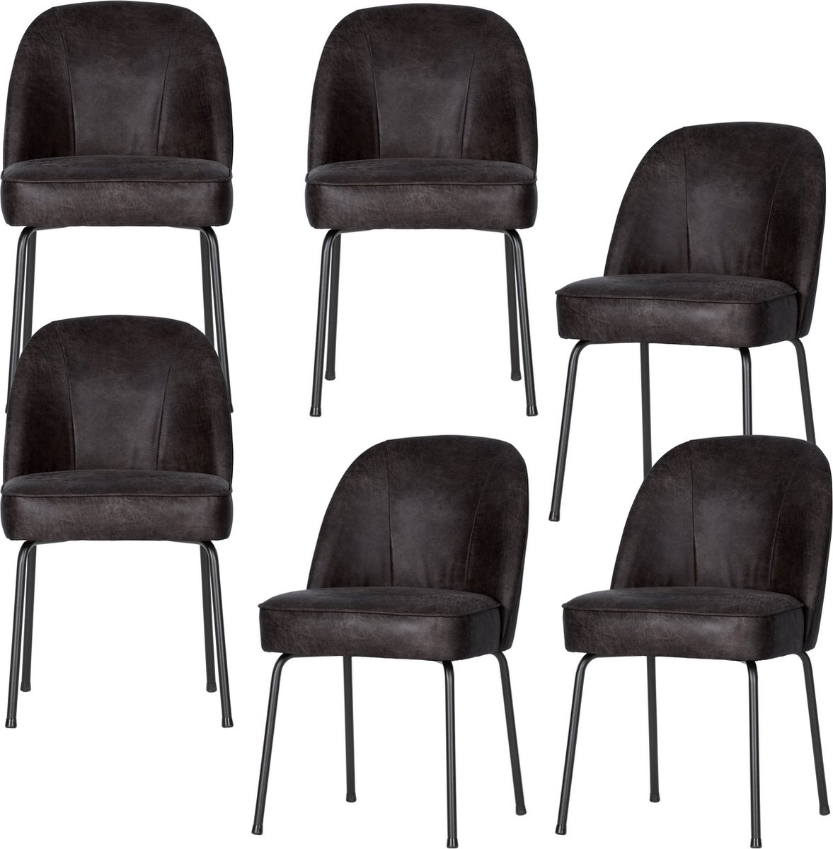WOOOD Vogue Eetkamerstoelen - Leer - Zwart - Set van 6 black