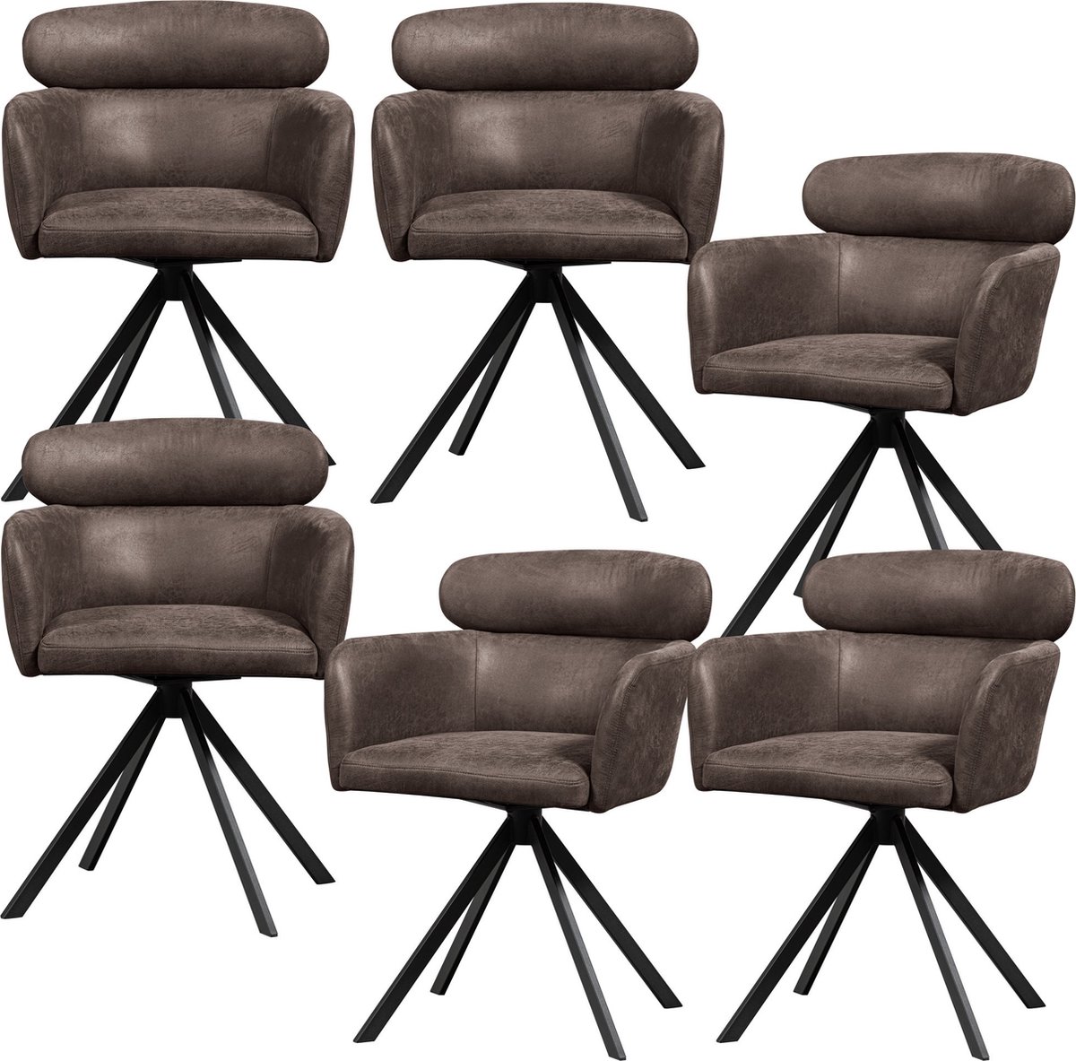 WOOOD Fenne Eetkamerstoelen - Leerlook - Zwart- Set van 6