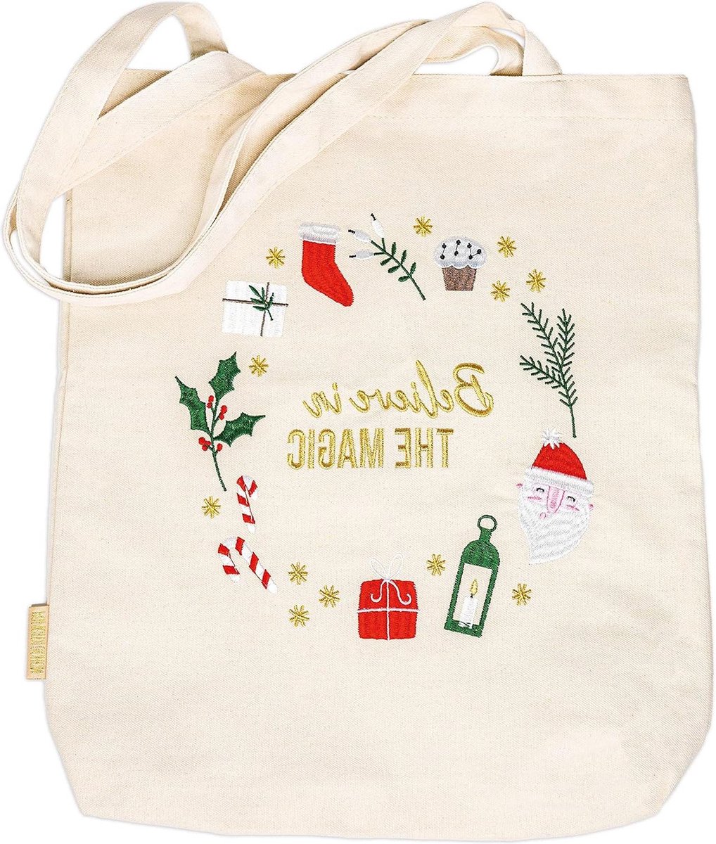 Kerstmis Canvas tas met kerstmotief en hoogwaardig borduurwerk Set 2.