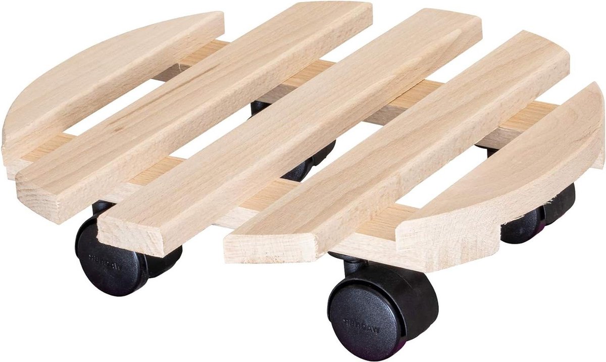 Plantenroller Paletti Ø 30 x 8 cm - bloemenroller FSC®-massief hout - potroller hout - draagvermogen 100 kg - Made in EU - 20031801